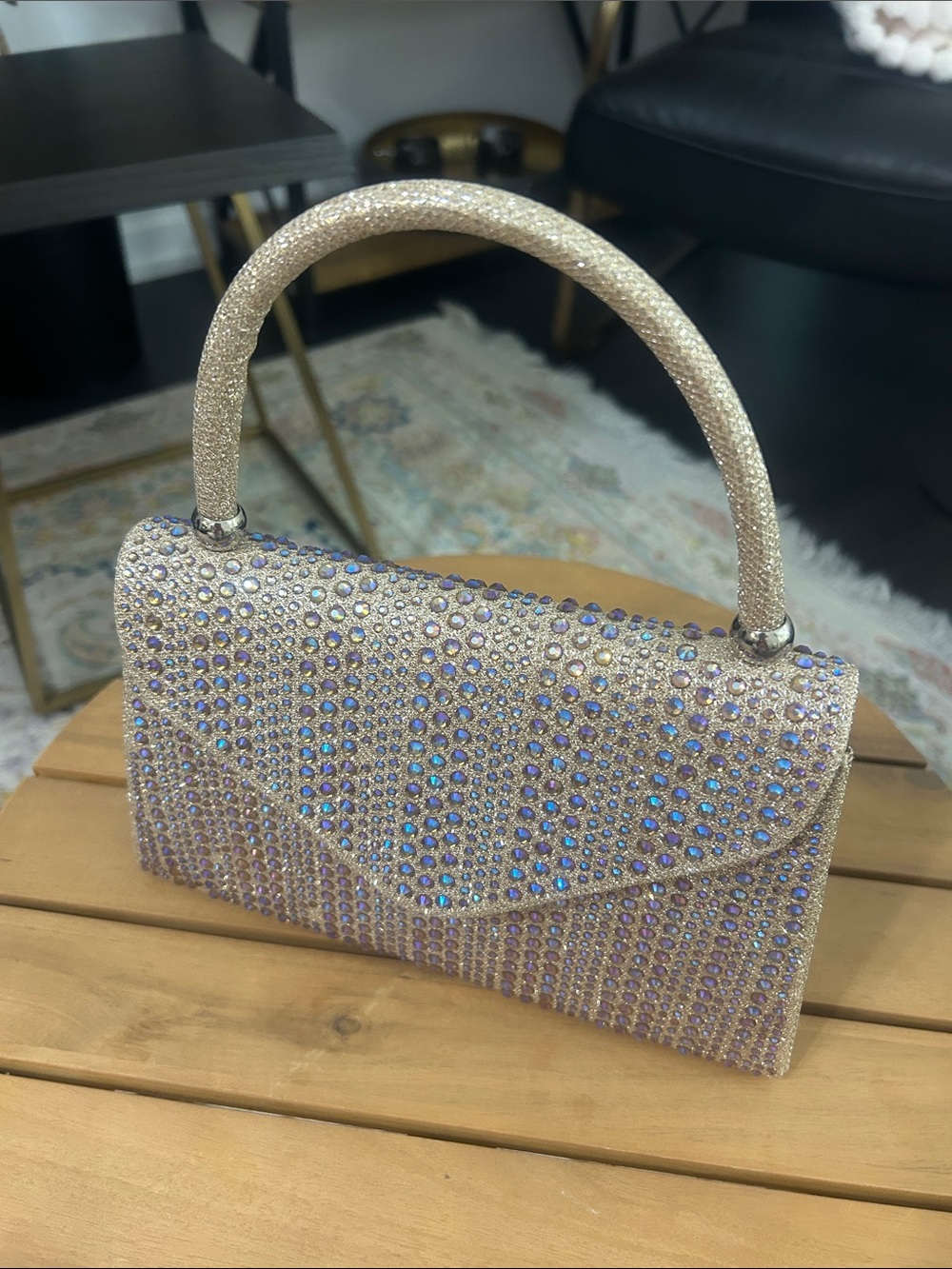 Iridescent Crystal-Accented Gold Evening Clutch